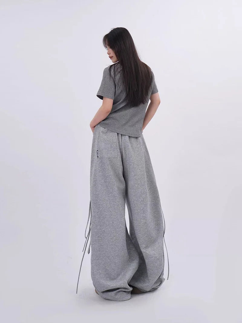 Streetwear Gray Sweatpants Women Low Waist Loose Harajuku Pockets Pants American Casual Hip Hop Lace Up Oversize Bf Trousers New voguable