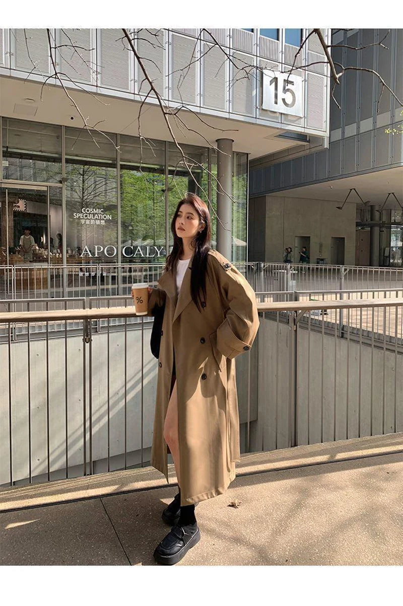 Vintage Elegant Women Long Trench Casual England Long Sleeve Belt Coat Jacket Fall Winter Lady Sweet Retro Harajuku Pockets Tops voguable