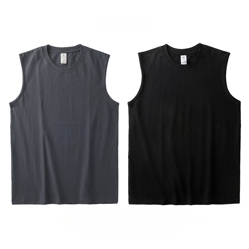 2pcs Solid Color Cotton Vest Men's White O-Neck Loose Sleeveless T-shirt Basic Models All-match Sports Running Tank Tops voguable