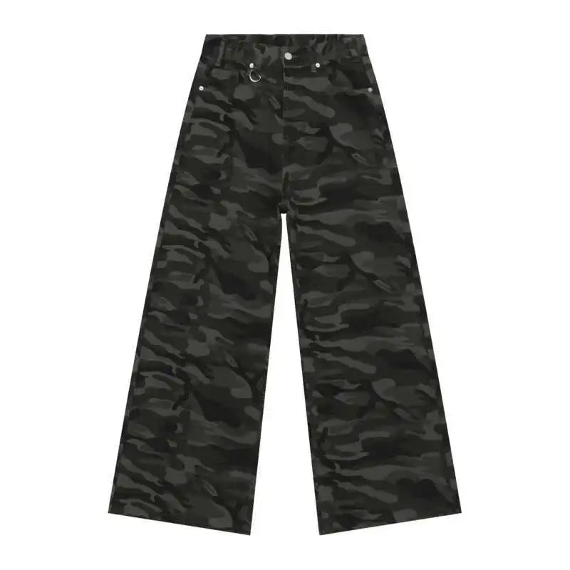 Vintage Camouflage Men's Jeans Fashion Washed Casual Wide Leg Denim Pants Autumn Winter Loose Male Trousers Old Blue 9C354 voguable