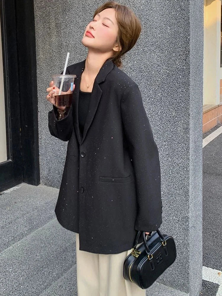 Elegant Black Blazer Women Fashion Sweet Long Sleeve Design Suit Coat Korean Casual Chic Female Fall Winter Sweet Jacket voguable