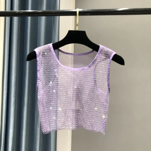 Voguable  Hot Girl Y2k Small Vest Summer New H Vest with Short Vest and Shiny Women's Round Neck Top voguable