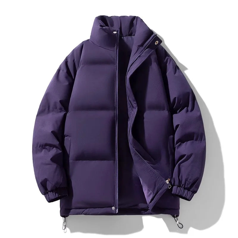 New Winter Stand Collar Parkas Men Fashion Casual Warm Jacket Solid Outdoor Windproof Streetwear Coats Couple Thick Loose Parkas voguable