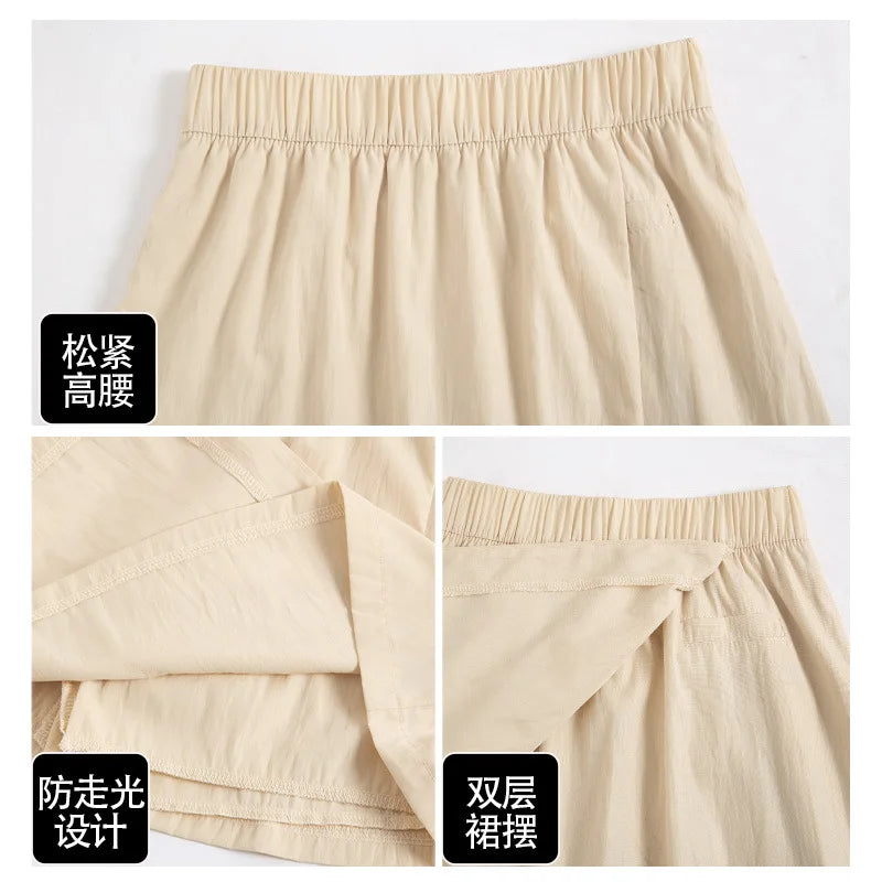 Comfortable Shorts Skirts Casual Sporty Refreshing Fabric Solid Elastic Waist Loose Shorts for Female Beach Vacation Lady Skirts voguable
