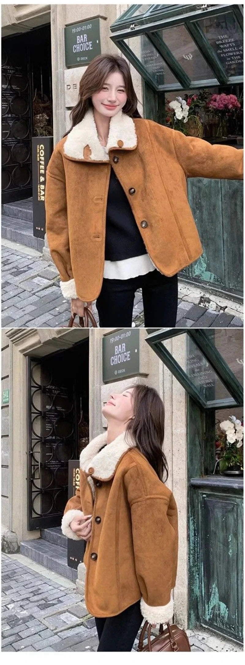 Y2K Faux Lamb Suede Jacket Women Warm Winter Streetwear Retro Coat Korean Casual Loose Long Sleeve Single Breasted Outwear voguable