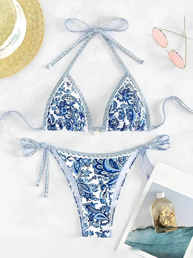 Voguable  Summer Female Swimsuit Bathers Bathing Swimming Suit Beachwear Halter String Triangle Two Piece Bikini Women Swimwear voguable