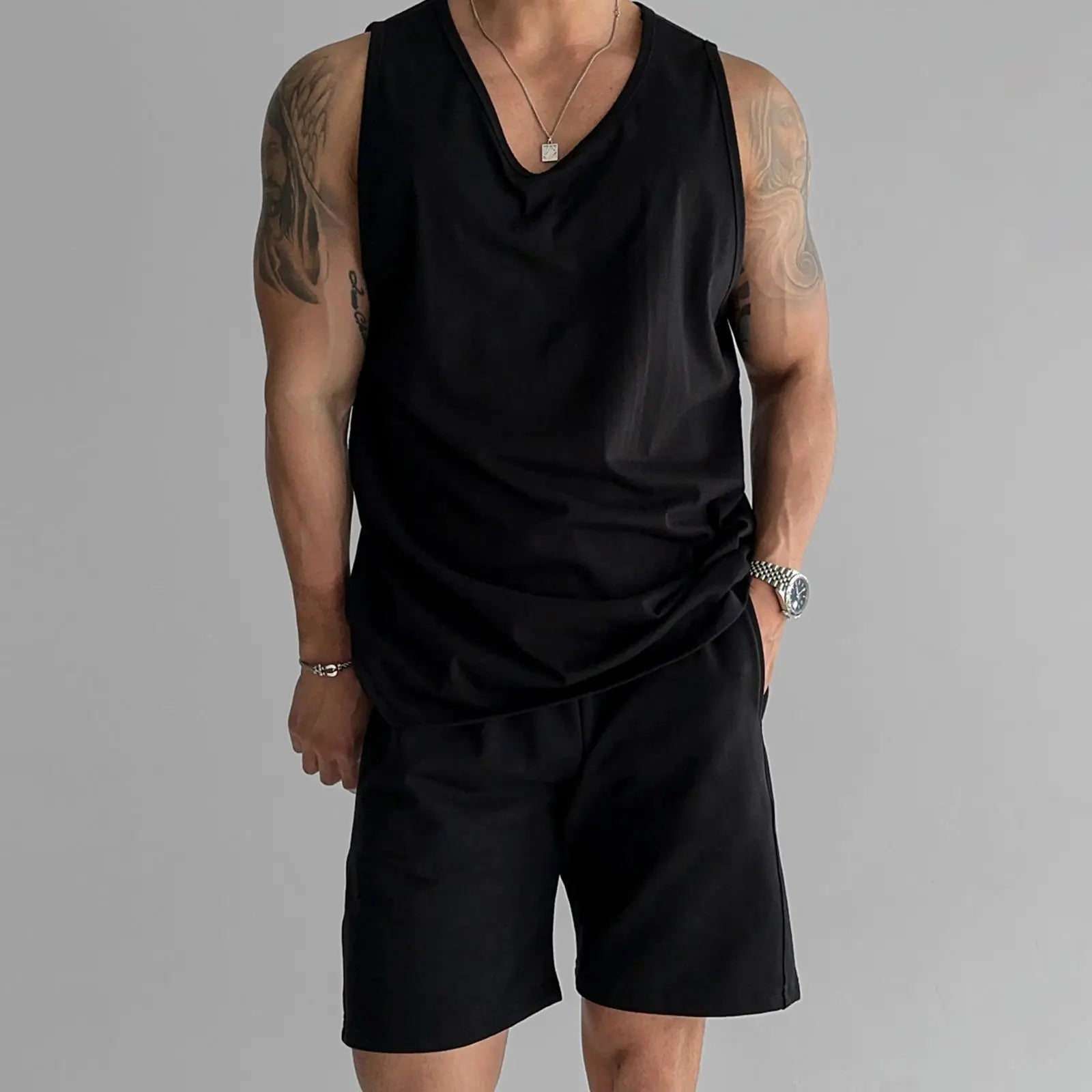 Voguable  Summer Waistcoat O-Neck Casual Sports Sweat-absorbing Tank Top Men's Breathable American Versatile Loose Fitness Sleeveless Top voguable