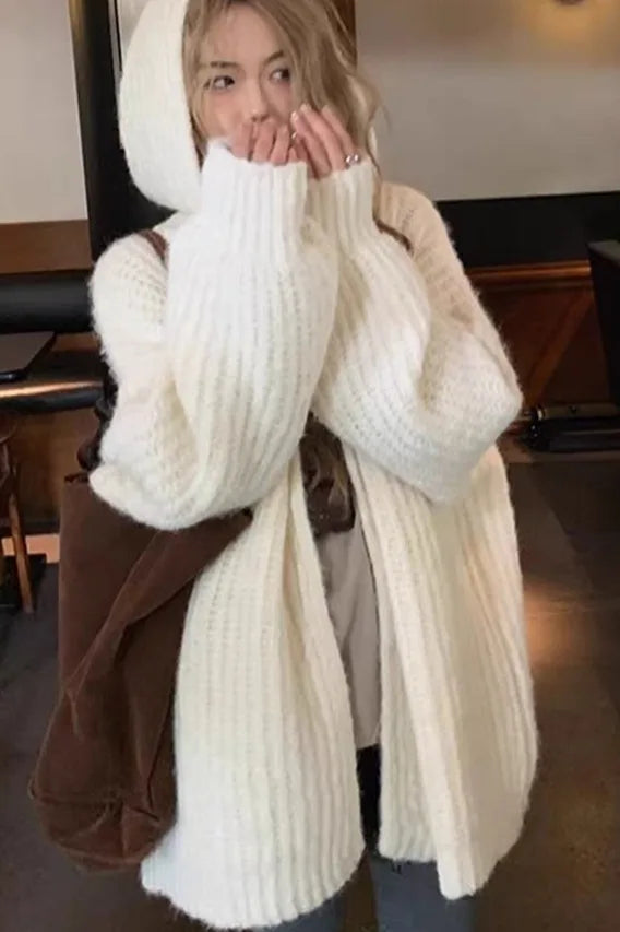 Chunky Knit Open Front Hooded Cardigan for Women Comfy Longline Sweater Hoodie Coat Female Casual Chic Autumn Winter Outfit voguable