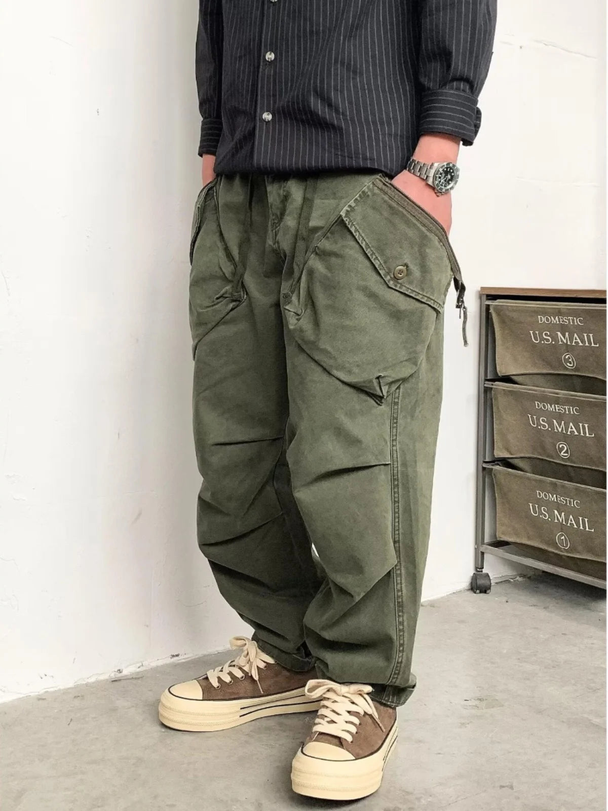 Voguable  Retro Japanese Work Pants Men's Loose Cotton Casual Long Trousers Wear-Resistant Street Style Autumn Fashion Youthful Vitality voguable