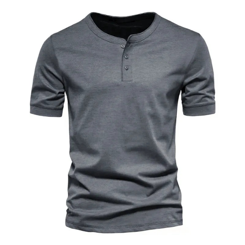 Summer Henley Collar T Shirt Men Casual Short Sleeve Solid Color Casual Mens Breathable Tops Tees Fashion Basic T-Shirt for Man voguable