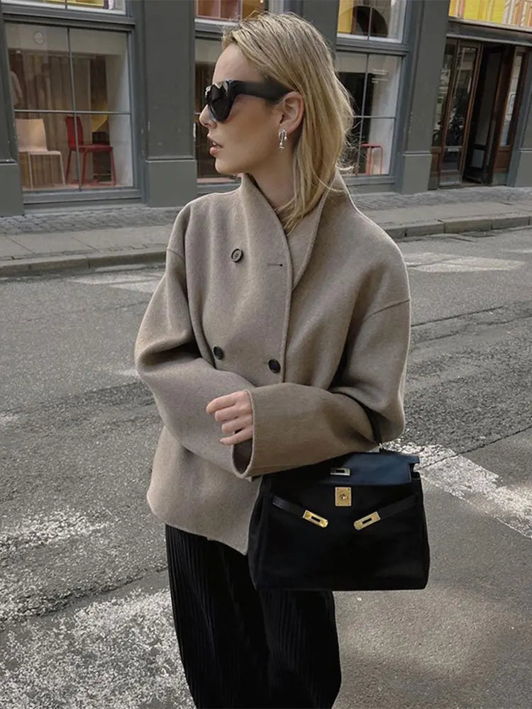 Women's Woolen Coats Loose Casual Retro Double Breasted Stand Collar Short Jacket Office Lady Outerwear Autumn Winter 2024 voguable