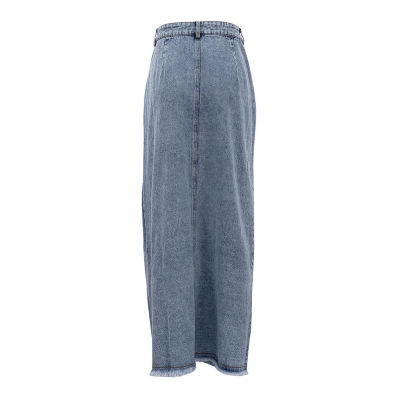 Voguable  Irregular Split High Waist Vintage Denim Button Autumn Long Skirts Slimming Mujer All-match Casual Skirt Streetwear Winter voguable