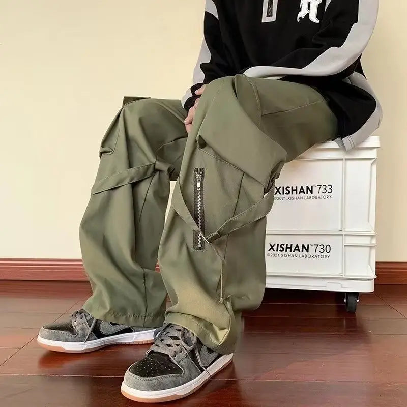 Voguable  Green Cargo Pants Men Oversize Zipper Black Cargo Trousers Male Streetwear Hip Hop Pocket Spring Loose Casual Workwear voguable