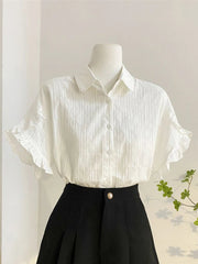 Fashion Casual White Shirt Women Sweet Flare Sleeve Cute Blouse Loose Preppy Style Female Summer Chic Simple All Match Tops voguable