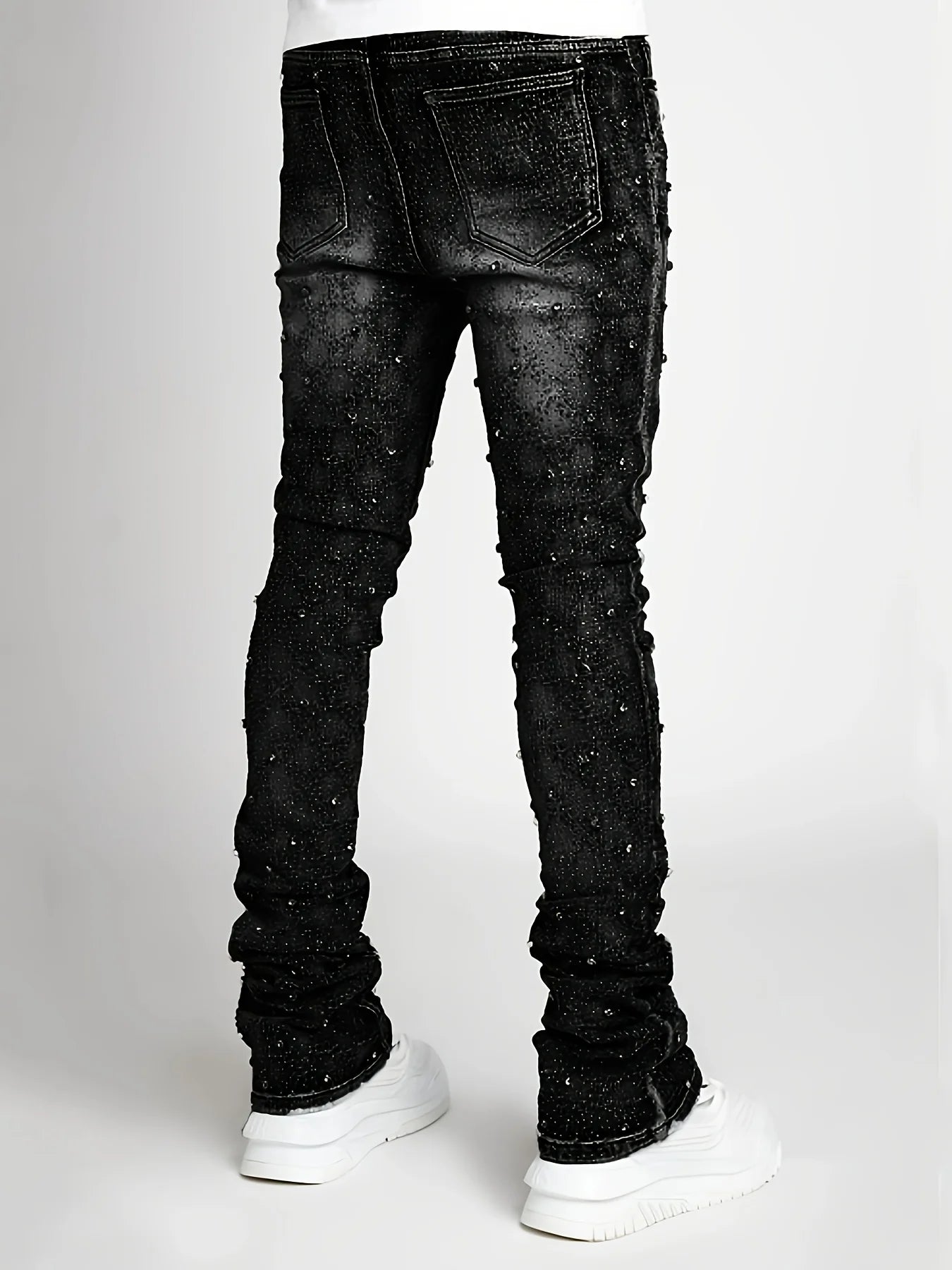 Voguable  Men's denim fashion personality straight leg men's pants European and American fashion Instagram hot item elastic pearl denim la voguable