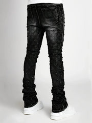 Voguable  Men's denim fashion personality straight leg men's pants European and American fashion Instagram hot item elastic pearl denim la voguable