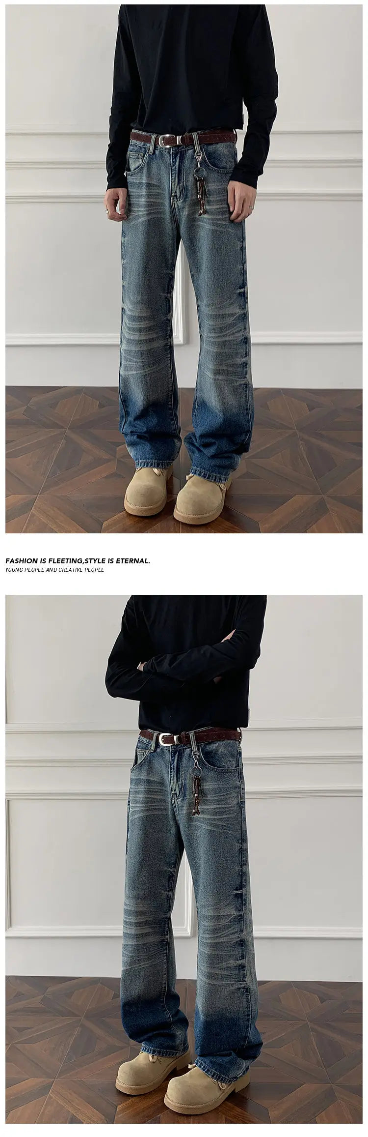 Mens Straight Leg Jeans Business Casual Vintage Blue Denim Pants for Middle Aged Man Classic Fit man trousers voguable