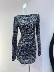 Korean Chic Polka Dot Pring Short Dress Summer Dress Round Neck Long Sleeve Slim Women Dress Fashion Simple Woman Clothing voguable