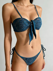Voguable  Sexy Stylish Lace Up Cut Out 3 Piece Bikini Set Women High Stretch Quick Dry Trendy Beach Outfit Summer Vacation Swimwear New voguable