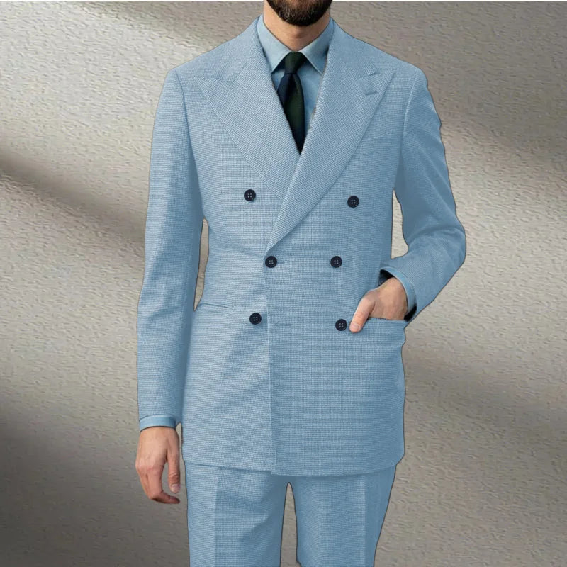Voguable  Spring 2 Piece Woolen Blend Men's Suit  Set Tailored Double Breasted Lapel Jacket Blazer Elastic Pants Wedding Part Prom Dinner voguable