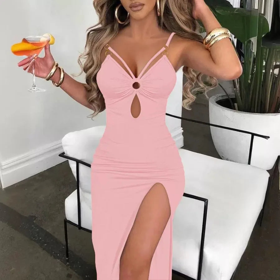 Voguable  European and American suspenders hollowed out tight split sexy dress hip skirt voguable
