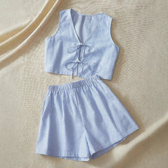 Sets Summer Comfortable Basic 2025 Stripes V-Neck Sleeveless Cropped Top Loose Fit Shorts Casual Sets voguable