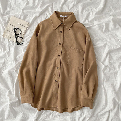 Voguable 2022 Spring New Chic Long Sleeve Women Blouses Tops Single-breasted One Pocket Loose Female Solid Shirts Blusas femme voguable