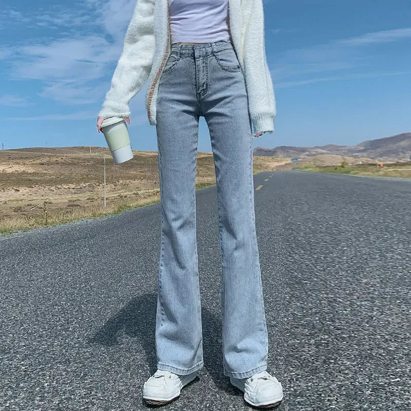 High-waisted Slimming Women's Jeans Petite Size Stretchy Floor-length Trousers Denim Fabric voguable