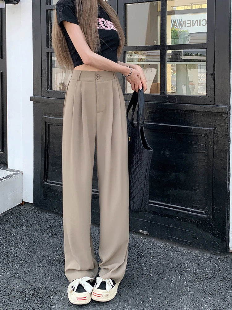 Voguable Simple Women Suit Pants Casual Elastic High Waist Summer Korean Office Ladies Trousers Fashion Solid Female Pants voguable