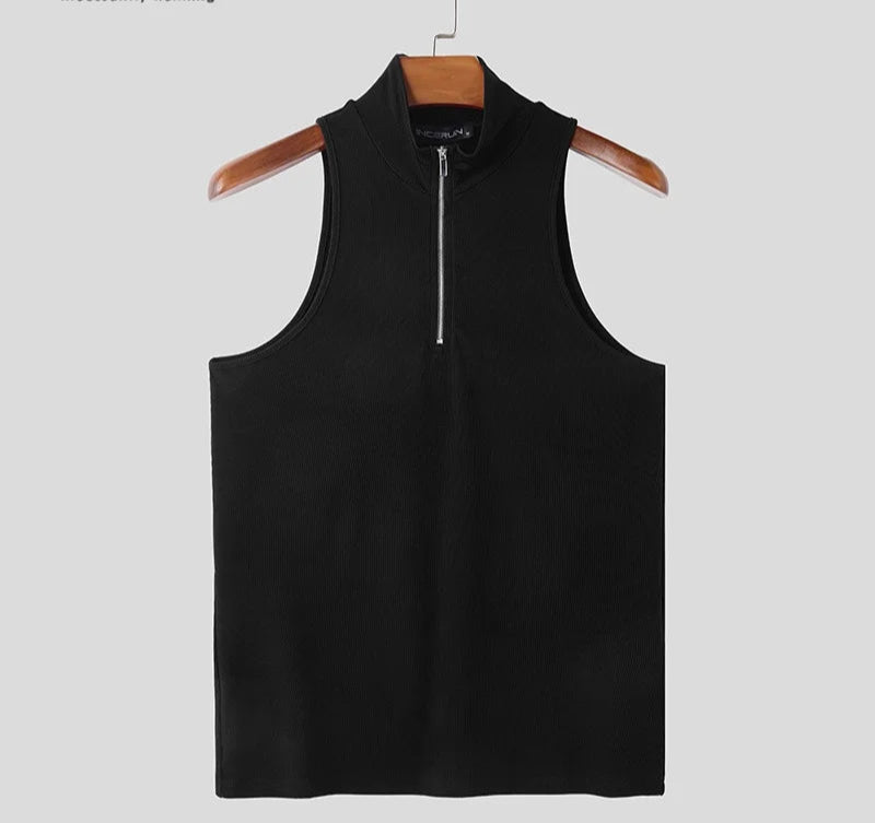 Men Tank Tops Solid Coior Tops Sleeveless Summer Zipper Men's Clothing Fashion Party Streetwear Tops Tee Oversize S-3XL voguable