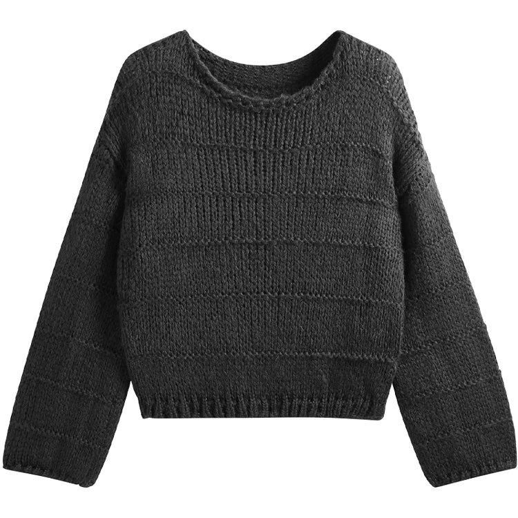 Crop Sweater for Women Long Sleeve Boat Neck Knitted Pullover Plain Jumper Ladies Autumn Winter Casual Chic Outfit voguable