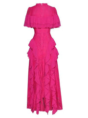 Fashioin Designes Hollow Out Ruffled Evening Dresses For Women O Neck Short Sleeve Party Maxi Dress 2025 New Summer voguable