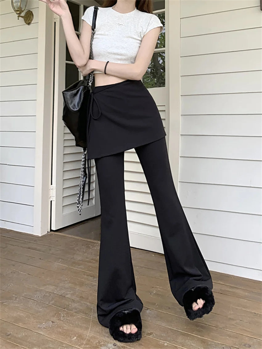Voguable Black High Waist Slim Mopping Pants Women Minimalist Chic New 2024 Summer Office Lady Streetwear Casual Flare Trousers voguable