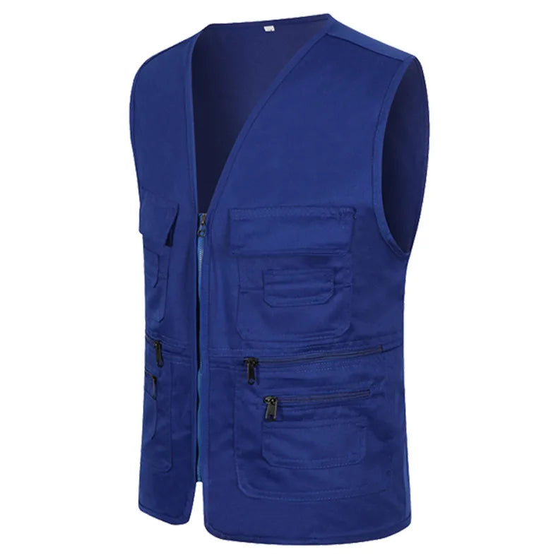 Multi Pocket Vest Jacket Men's Casual Plus Size Slim Fit Outerwear Sleeveless Zipper Jacket Male Clothes Cotton Waistcoat voguable