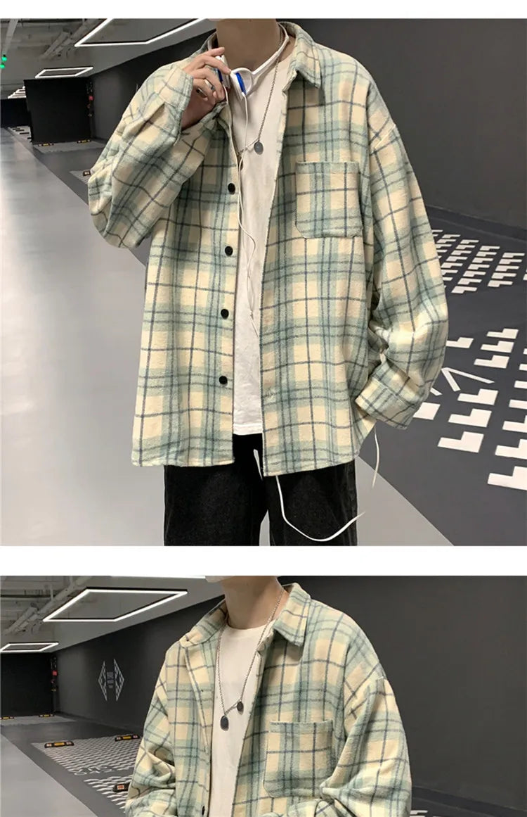 Loose Long Sve Plaid irt Men's Casual Sle Spring Autumn Harajuku Faion Couple Outerwear Comfortable Breathable voguable