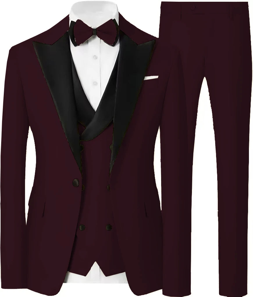 Voguable  Customized Formal Suits for Men, 3 Pieces Blazer Vest and Pants Set, One Button Wedding Dresses, Business Tuxedo Suits voguable