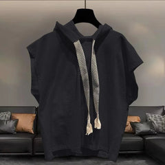Voguable  Hooded Sleeveless T-shirt Men's Summer New Plus Size Solid Color Loose All-match Vest Tops Street Casual Fashion Men Clothing voguable