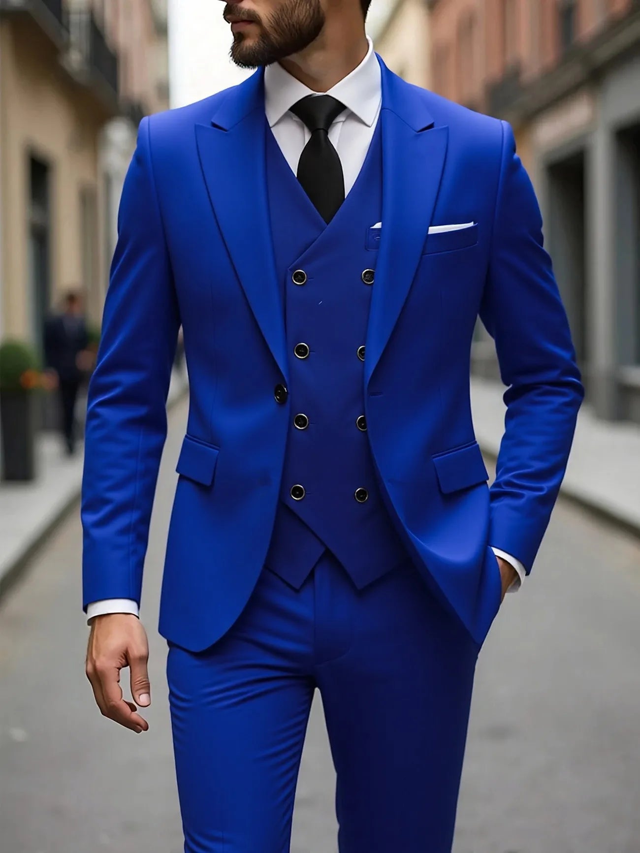 Voguable  Dark Grey High Quality Men Suits Slim Fit Single Breasted Peak Lapel Elegant Groom 3 Piece Jacket Pants Vest Male Sets voguable
