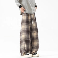Autumn Thick Pants Men Warm Fashion Retro Plaid Pants Men Japanese Streetwear Loose Wide Leg Pants Men Vintage Trousers M-3XL voguable