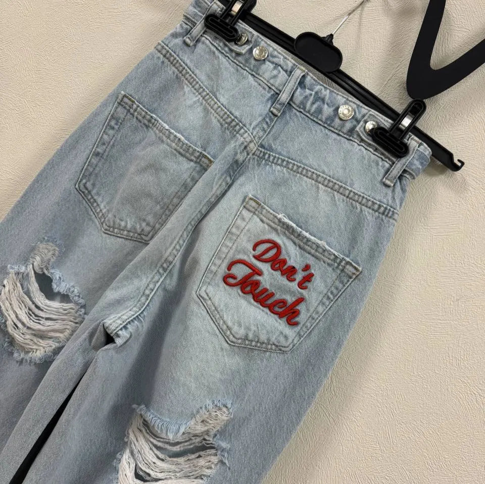 Voguable  Y2K Punk Women Flare Jeans High Waist Light Blue Washed Denim Pants Metal Stud Decoration Fashion Boot Cut Denim Trousers voguable