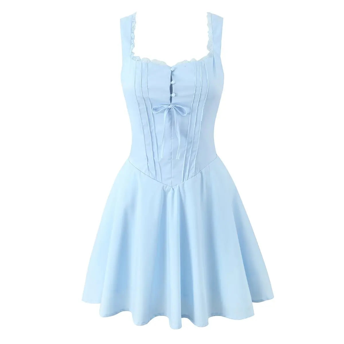 New  Women Blue Elegant Party Mini Dresses Sexy Sleeveless Low Waist A-line Summer Dress Lace Up Back Robe voguable