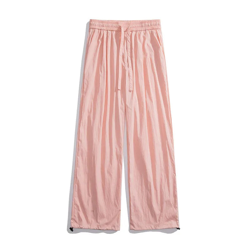 Summer Thin Casual Pants Men Fashion Pink Wide Leg Pants Men Streetwear Hip-hop Loose Straight Ice Silk Pants Mens Trousers voguable