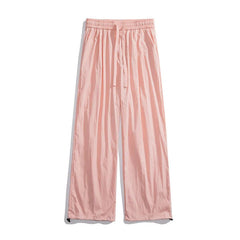 Summer Thin Casual Pants Men Fashion Pink Wide Leg Pants Men Streetwear Hip-hop Loose Straight Ice Silk Pants Mens Trousers voguable