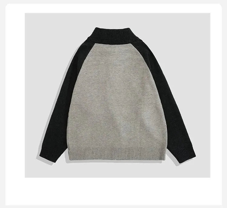 Autumn Men's Zipper Cardigan Jacket Casual Patchwork Stand Collar Long Sleeve Sweater Korean Premium Quality Knitted Outerwear voguable