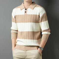 Voguable  Polo Shirt Luxury Men's Pullover Sweater Fashion Thick Warm Sweater Striped Casual T-shirt Men's Top Loose Knitwear voguable