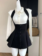 Voguable 2024 Korean Y2k Two Piece Sets Outfits Office Women Skirt Sets Lapel Cardigan Crop Tops + Suspender Mini Skirt Elegant Clothes voguable
