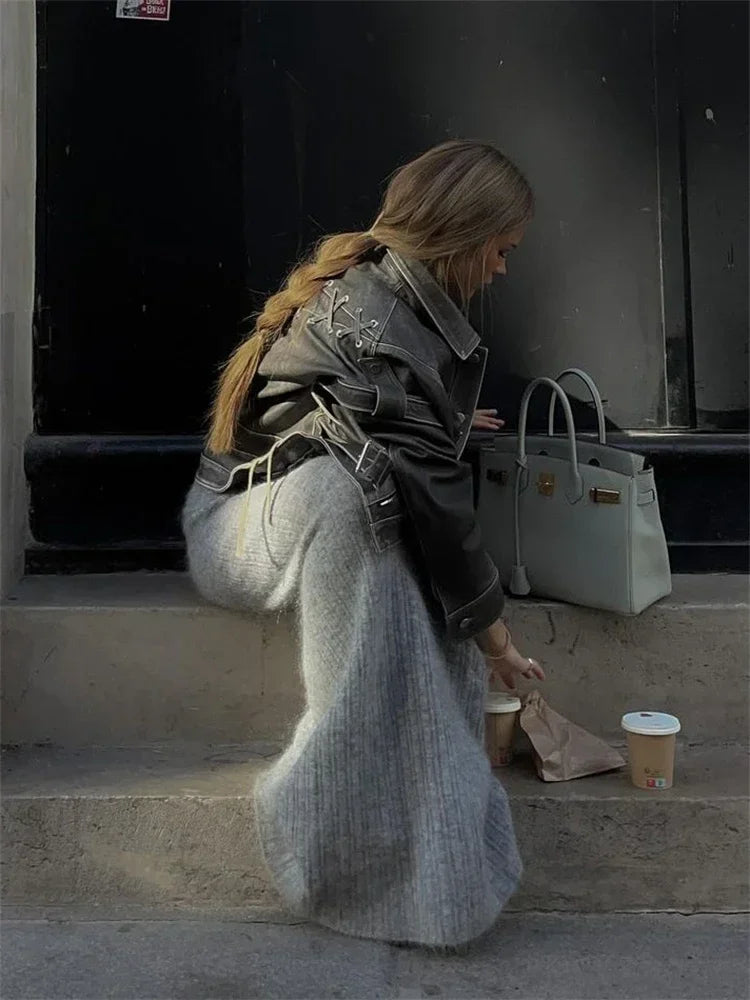 TARUXY Knitted High Waist Long Skirts For Women 2024 Retro Casual Loose Maxi Skirt Women's Autumn Winter Elegant Skirt Female voguable