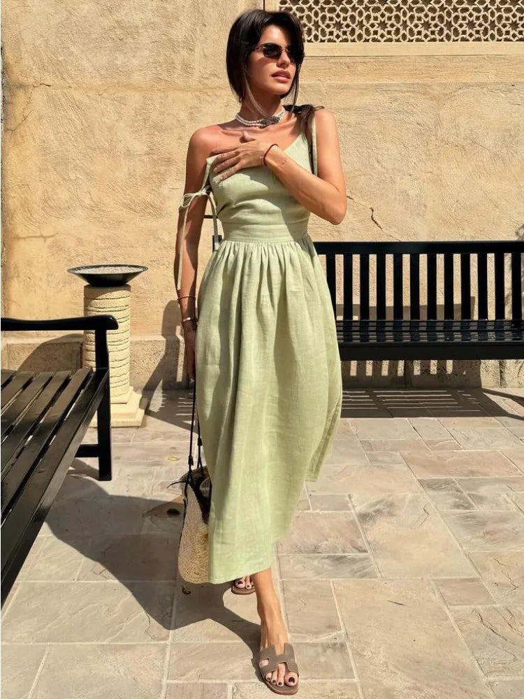 TARUXY Sexy Backless Beach Dress For Women V Neck Splice Folds Long Dresses Womens Party Elegant Bandage Maxi Sundress Female voguable