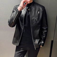 Simple Personality Male PU Leather Jackets Winter Slim Windbreaker Mens White Leather Jackets Men's Autumn Spring Fashion Trend voguable