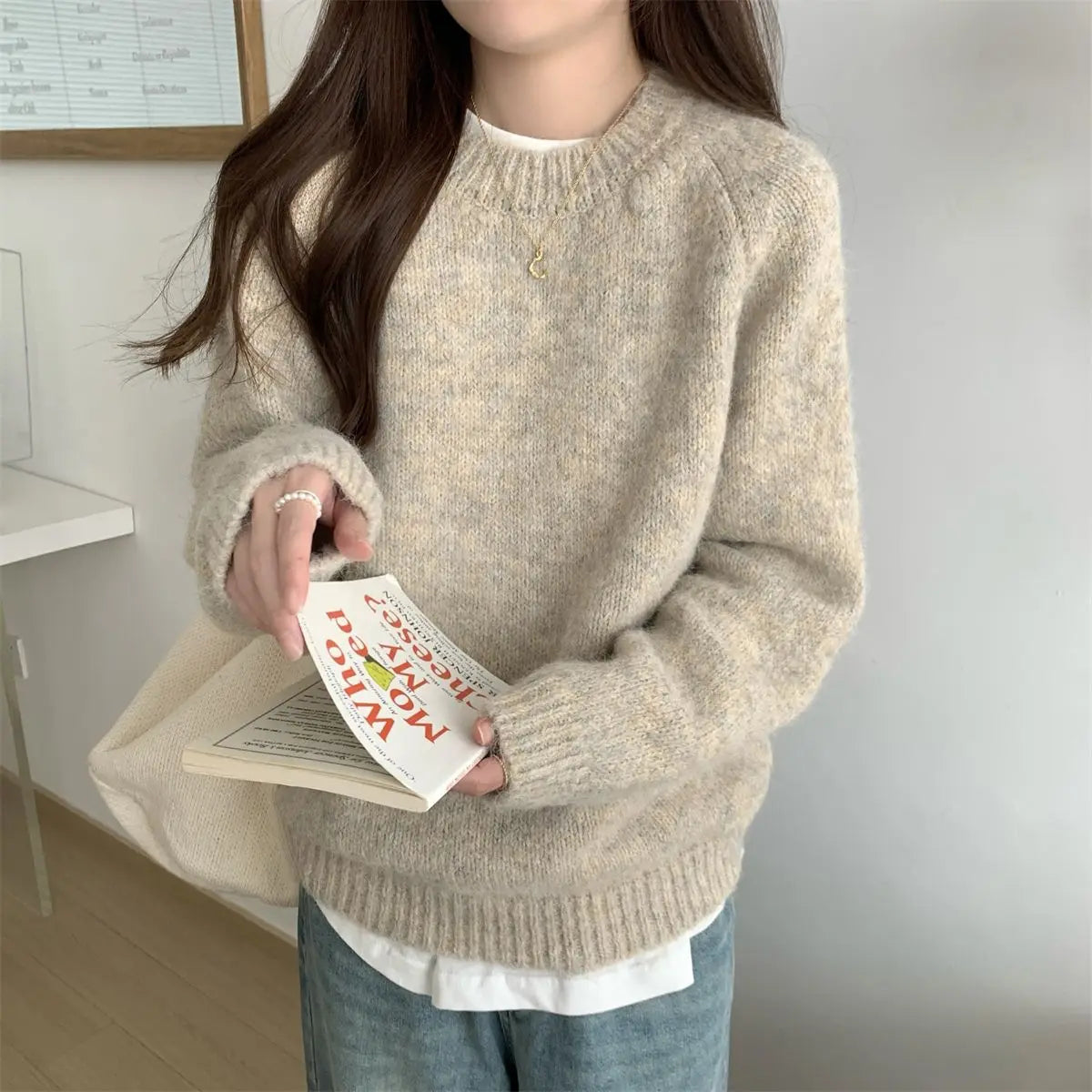 Simplicity Casual Autumn Winter New Women Sweater Korean Fashion Lazy Wind Solid O-Neck Loose Long Sleeve Pullovers Knitted Tops voguable